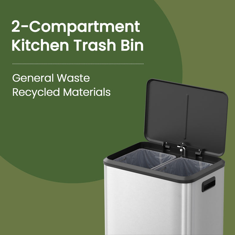 30L Dual Kitchen Bin for Waste and Recycling with Soft Close Lids by Songmics