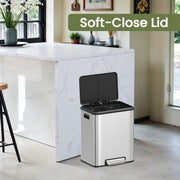 30L Dual Kitchen Bin for Waste and Recycling with Soft Close Lids by Songmics