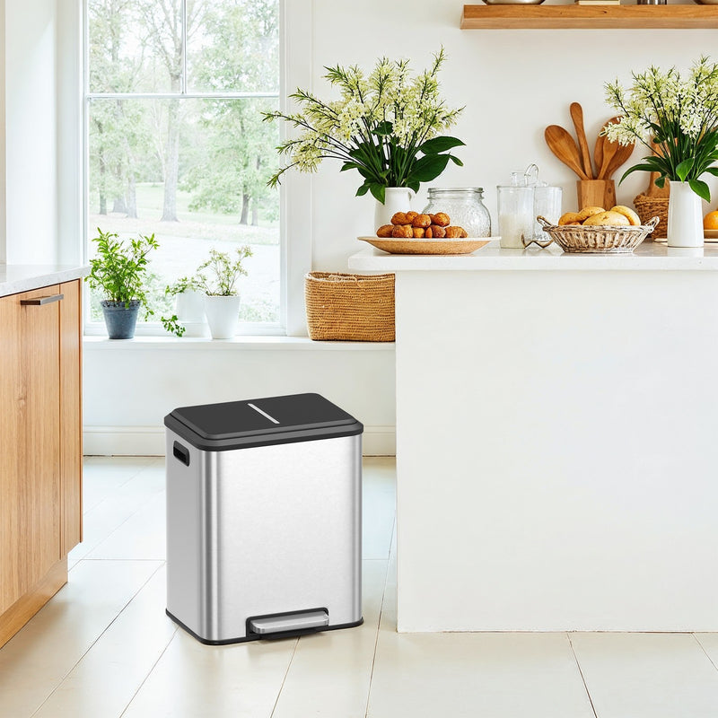 30L Dual Kitchen Bin for Waste and Recycling with Soft Close Lids by Songmics