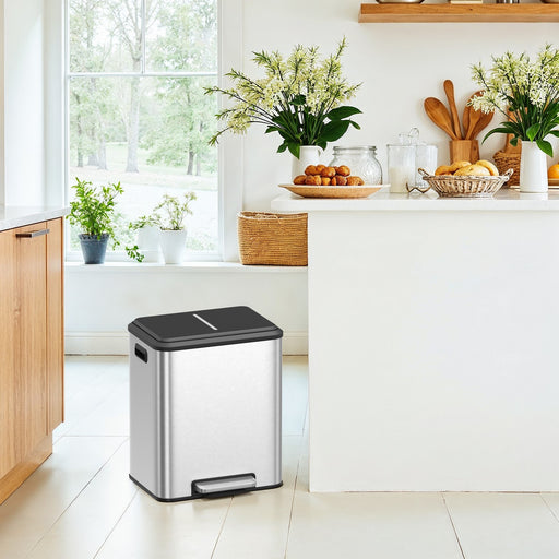 30L Dual Kitchen Bin for Waste and Recycling with Soft Close Lids by Songmics