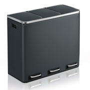 Kitchen bin with pedals open showing three separate compartments