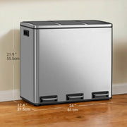Triple Compartment Kitchen Recycling Bin 3 x 18L Waste Separator with Pedal by Songmics