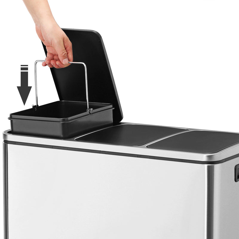 Triple Compartment Kitchen Recycling Bin 3 x 18L Waste Separator with Pedal by Songmics