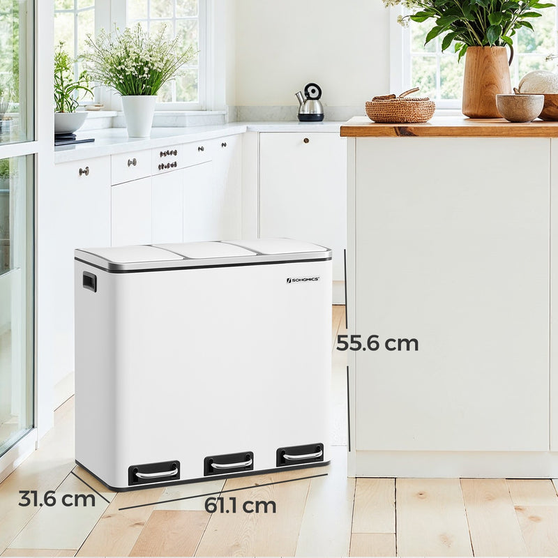 Triple Compartment Kitchen Recycling Bin 3 x 18L for Waste Separation by Songmics