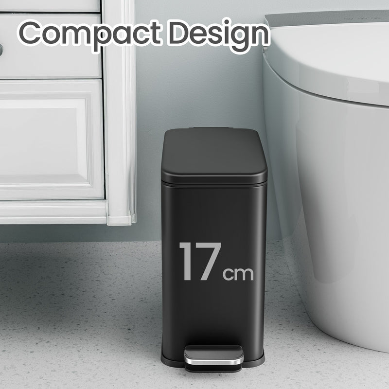 10L Black Bathroom Bin with Soft Close Lid Ideal for Toilet or Ensuite by Songmics