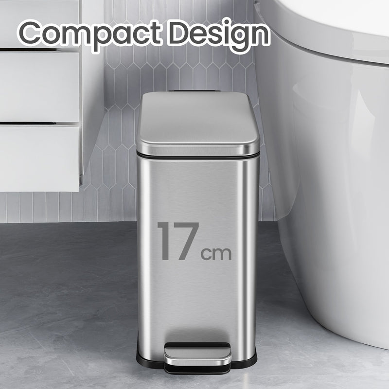 10L Bathroom Bin with Lid and Soft Close Mechanism Ideal for Toilet or Ensuite by Songmics