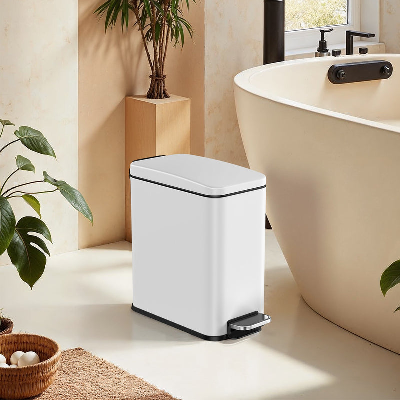 10L White Bathroom Bin with Soft Close Lid Odour Control and Compact Design by Songmics