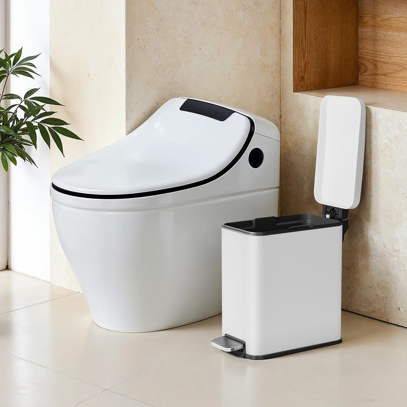 10L White Bathroom Bin with Soft Close Lid Odour Control and Compact Design by Songmics