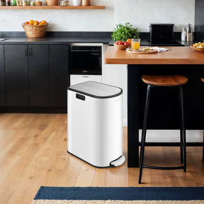 Dual Compartment 30L and 20L Kitchen Recycling and Waste Pedal Bin with Wing Lids by Songmics