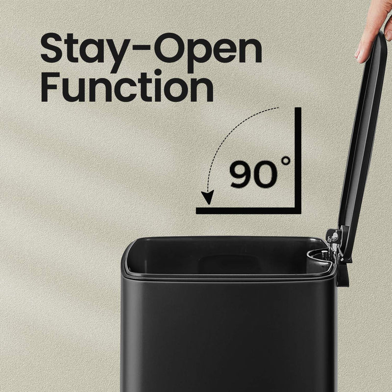 Black 20L Kitchen Bin with Soft Close Lid and Stay Open Function for Rubbish Disposal by Songmics