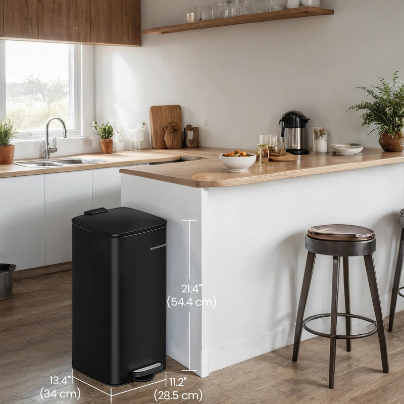 8 Gallon Stainless Steel Kitchen Bin with Soft Close Lid and Pedal by Songmics