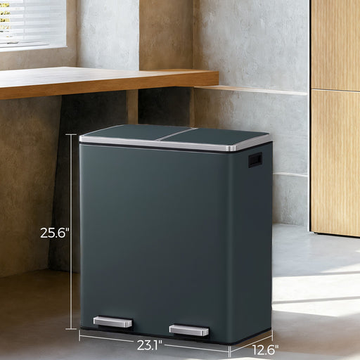 60L Double Kitchen Bin with Lids and Pedals Two Compartments for Easy Waste Sorting by Songmics