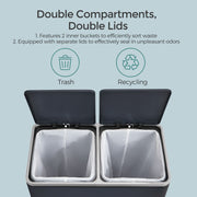 60L Double Kitchen Bin with Lids and Pedals Two Compartments for Easy Waste Sorting by Songmics