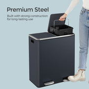 60L Double Kitchen Bin with Lids and Pedals Two Compartments for Easy Waste Sorting by Songmics