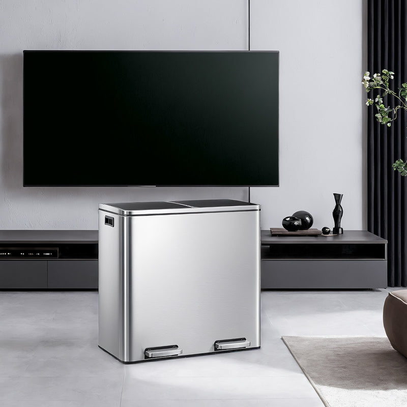 60L Dual Compartment Kitchen Bin with Lids and Pedal Operation for Easy Sorting by Songmics