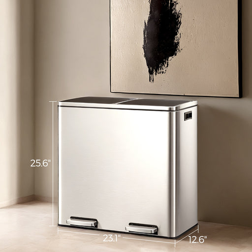 60L Dual Compartment Kitchen Bin with Lids and Pedal Operation for Easy Sorting by Songmics