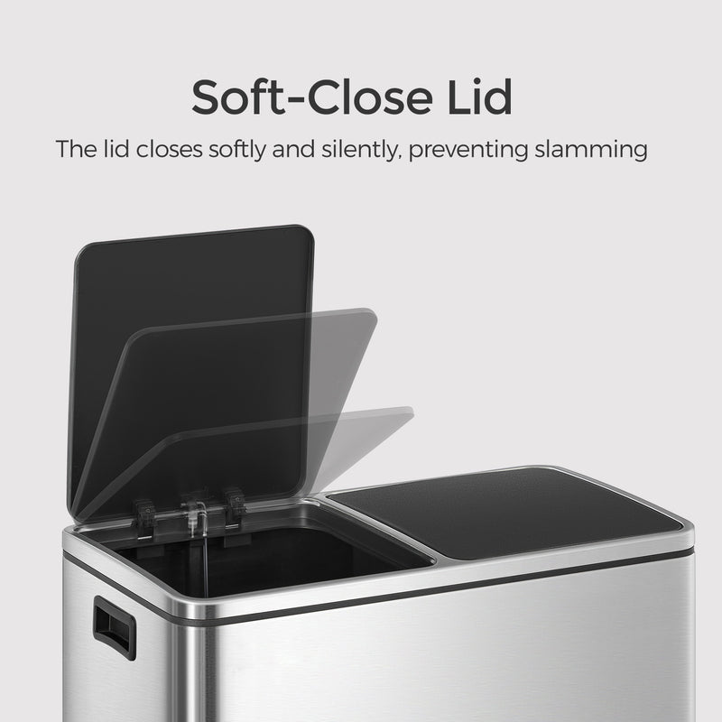 60L Dual Compartment Kitchen Bin with Lids and Pedal Operation for Easy Sorting by Songmics