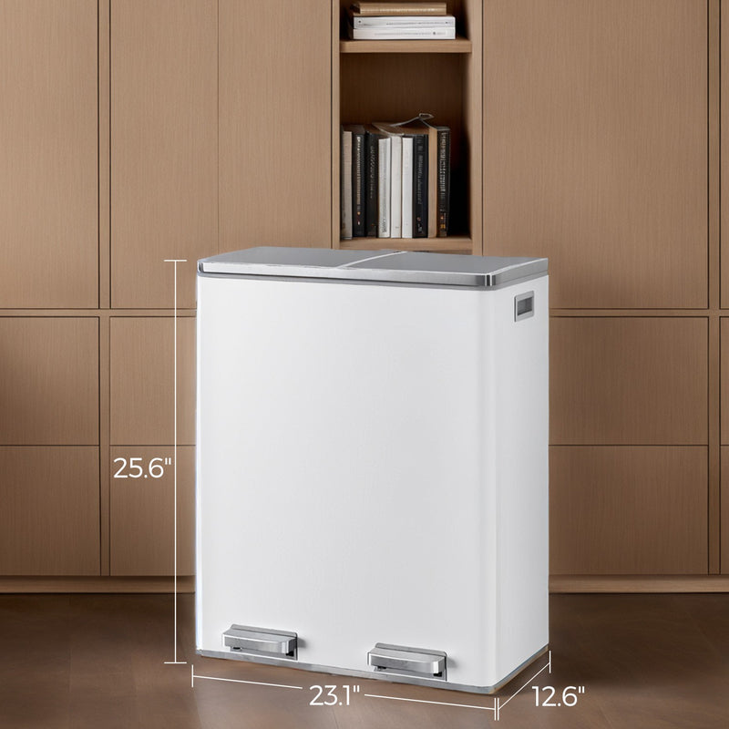 60L Double Kitchen Bin with Lids and Pedals Two 30L Compartments Waste Separator by Songmics