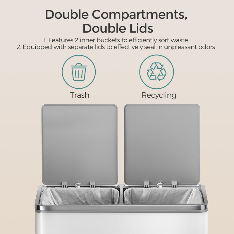 60L Double Kitchen Bin with Lids and Pedals Two 30L Compartments Waste Separator by Songmics