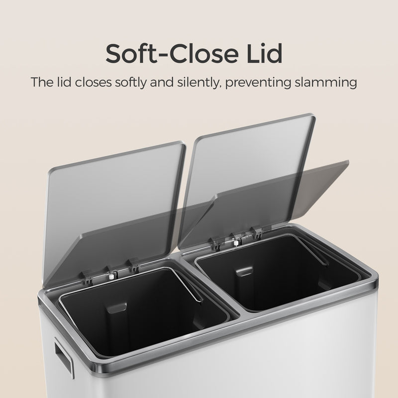 60L Double Kitchen Bin with Lids and Pedals Two 30L Compartments Waste Separator by Songmics