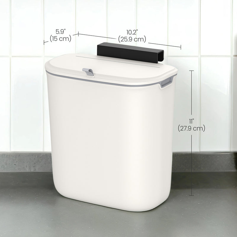 White Door Mounted Kitchen Bin with Lid Small Hanging Rubbish Bin for Bathroom or Cupboard by Songmics