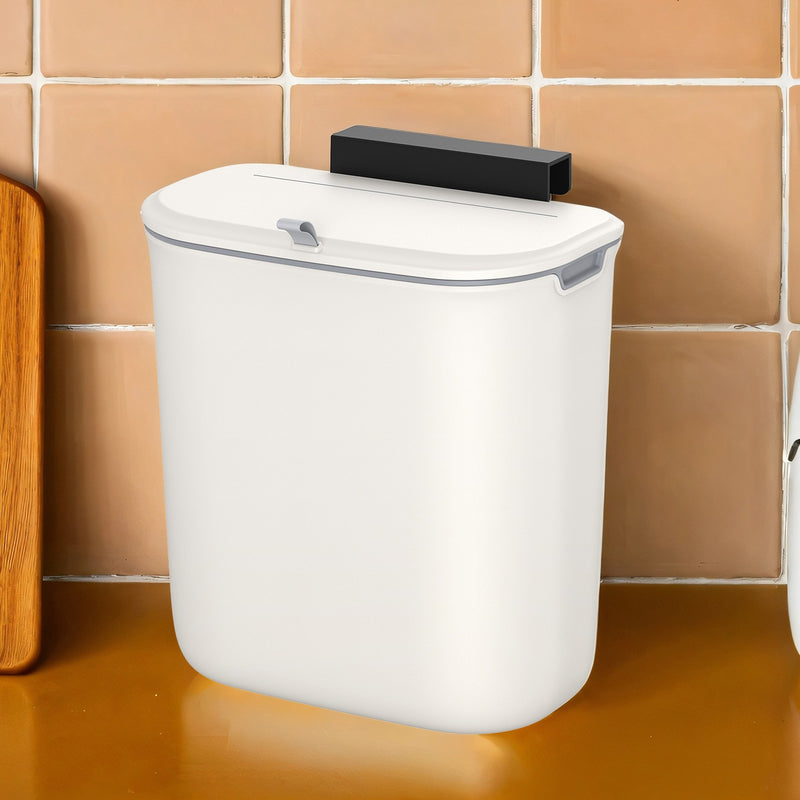 White Wall Mounted Kitchen Bin with Lid Small Hanging Rubbish Bin for Bathroom or Cupboard by Songmics