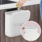 White Wall Mounted Kitchen Bin with Lid Small Hanging Rubbish Bin for Bathroom or Cupboard by Songmics
