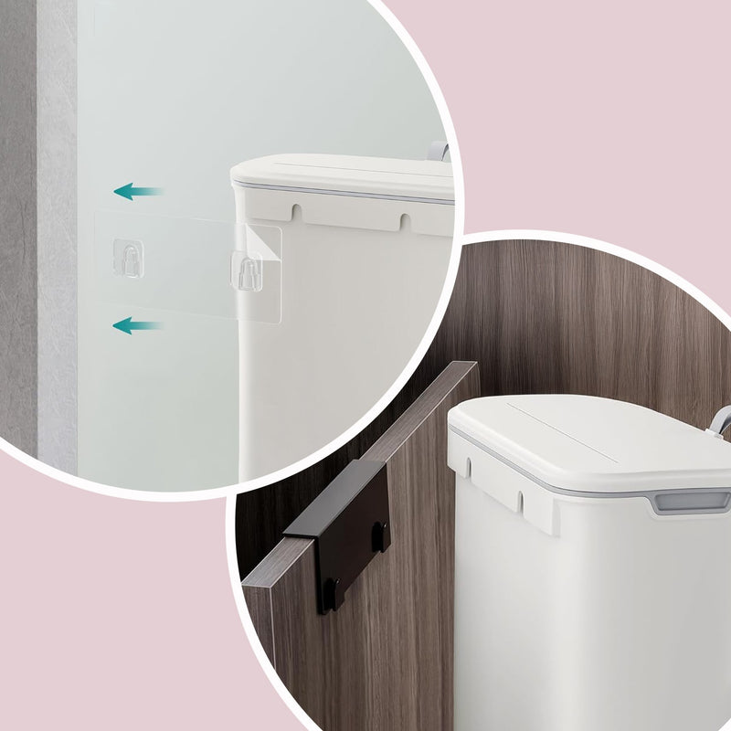 White Wall Mounted Kitchen Bin with Lid Small Hanging Rubbish Bin for Bathroom or Cupboard by Songmics