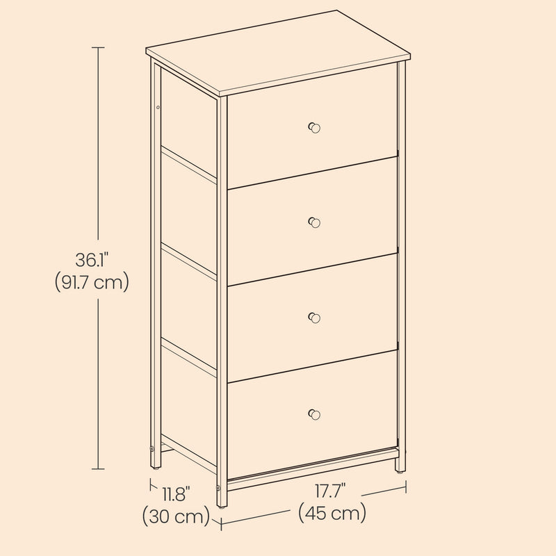 Fabric Chest of Drawers with 4 Storage Drawers and Sturdy Metal Frame for Bedroom by Songmics