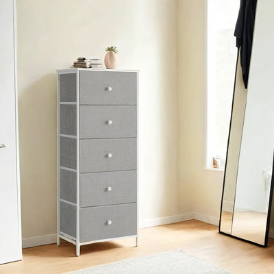 Grey Fabric Chest of Drawers with 5 Spacious Storage Compartments for Bedroom by Songmics