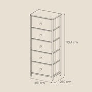 Grey Fabric Chest of Drawers with 5 Spacious Storage Compartments for Bedroom by Songmics