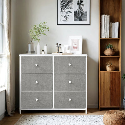 6 Drawer Fabric Dresser with Sturdy Metal Frame for Bedroom Storage by Songmics
