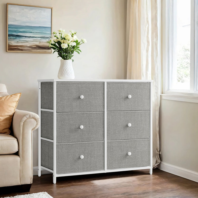 6 Drawer Fabric Dresser with Sturdy Metal Frame for Bedroom Storage by Songmics