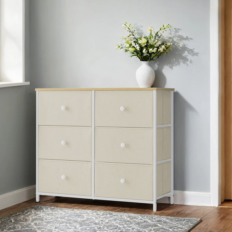 6 Drawer Fabric Dresser with Sturdy Metal Frame and Wooden Top for Bedroom Storage by Songmics