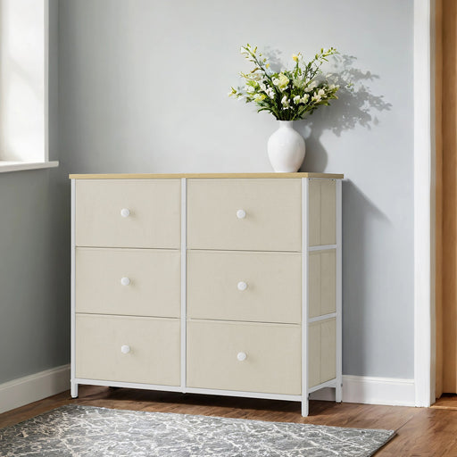 6 Drawer Fabric Dresser with Sturdy Metal Frame and Wooden Top for Bedroom Storage by Songmics