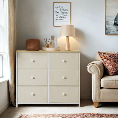 6 Drawer Fabric Dresser with Sturdy Metal Frame and Wooden Top for Bedroom Storage by Songmics