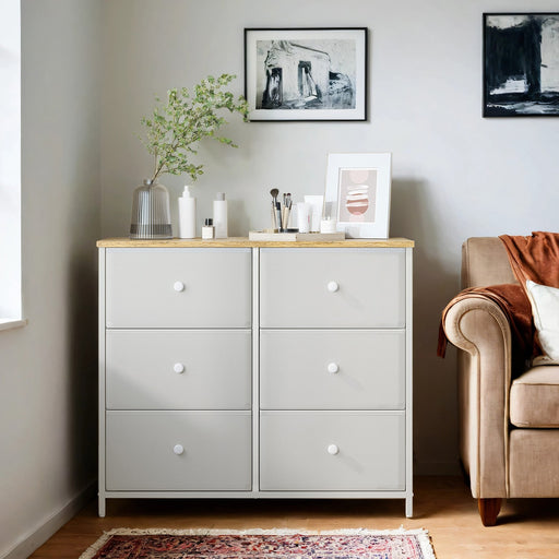6 Drawer Fabric Dresser with Sturdy Metal Frame for Bedroom Storage by Songmics