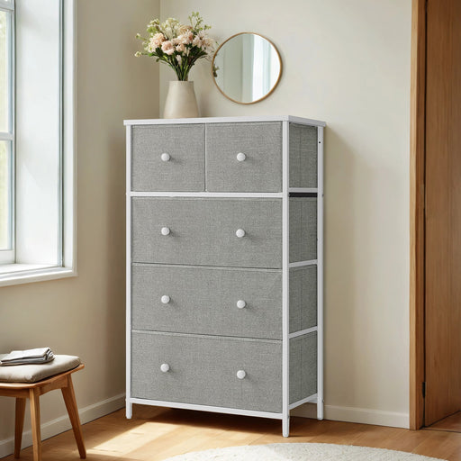 Five Drawer Steel Frame Fabric Dresser Storage Unit for Bedroom or Hallway by Songmics