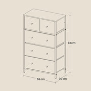 Five Drawer Steel Frame Fabric Dresser Storage Unit for Bedroom or Hallway by Songmics