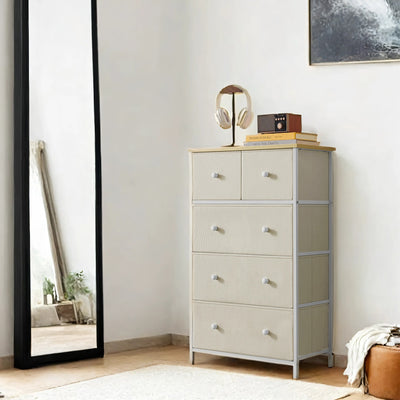 5 Drawer Fabric Dresser Storage Unit with Steel Frame for Bedroom or Hallway by Songmics