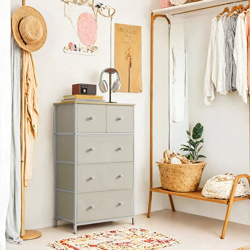 5 Drawer Fabric Dresser Storage Unit with Steel Frame for Bedroom or Hallway by Songmics