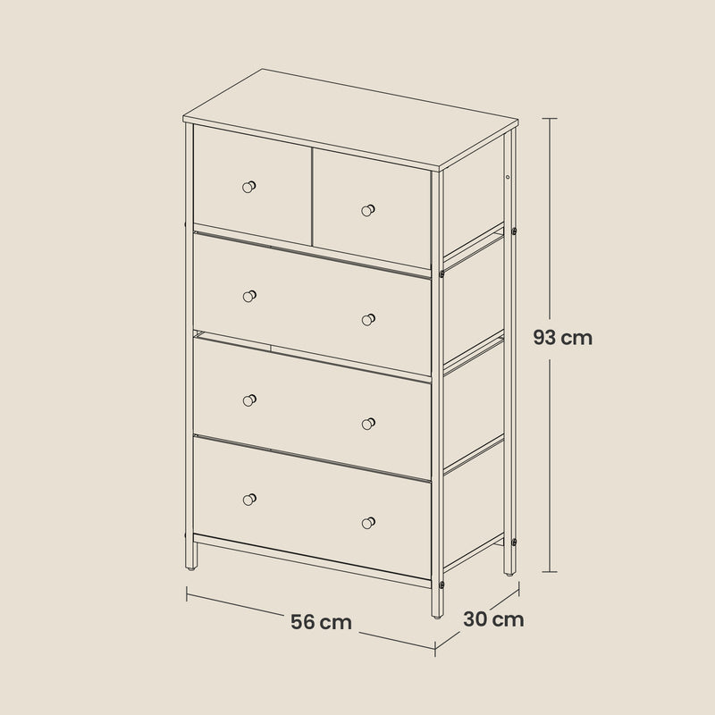 5 Drawer Fabric Dresser Storage Unit with Steel Frame for Bedroom or Hallway by Songmics