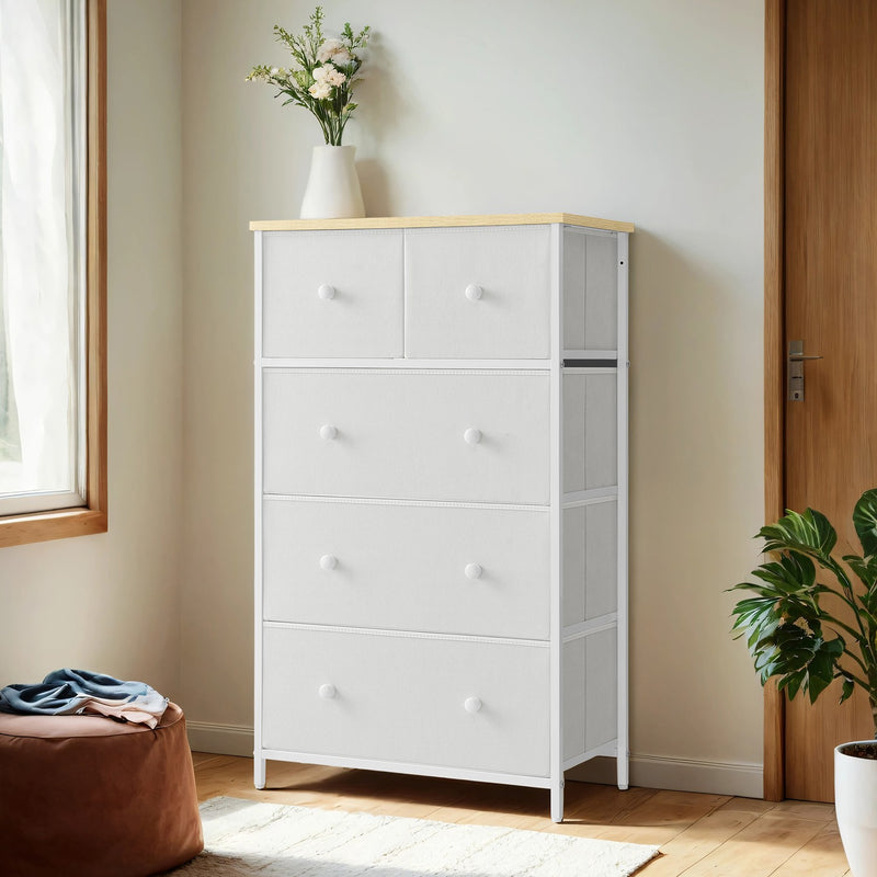 5 Drawer Fabric Dresser Unit with Steel Frame for Bedroom and Closet Storage by Songmics
