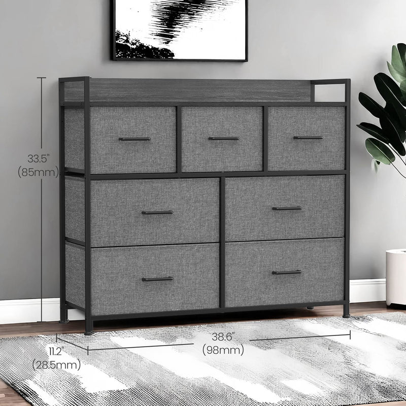 Grey Dresser with 7 Spacious Fabric Storage Drawers for Bedroom Organisation by Songmics
