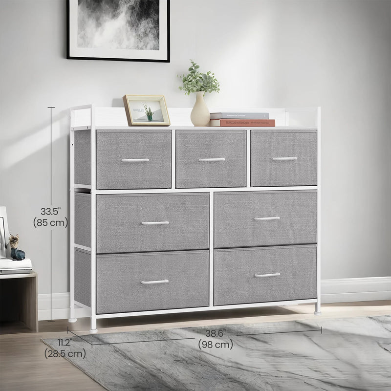 Dresser With 7 Spacious Grey Fabric Drawers for Bedroom Storage by Songmics, 28.5x98x85cm