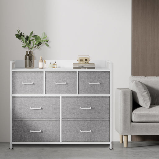 Dresser With 7 Spacious Grey Fabric Drawers for Bedroom Storage by Songmics, 28.5x98x85cm