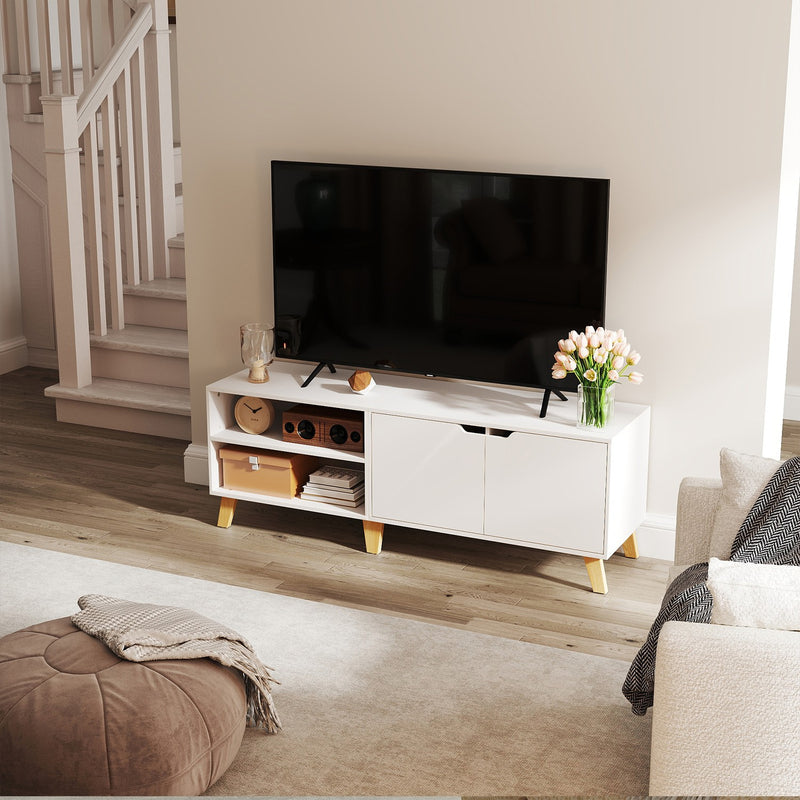White TV Cabinet for TVs up to 60" with shelves & Cupboards by Vasagle VASAGLE