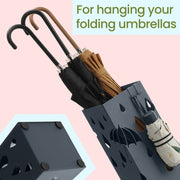 Grey Metal Umbrella Stand with Hooks and Drip Tray for Hallway Storage by Songmics