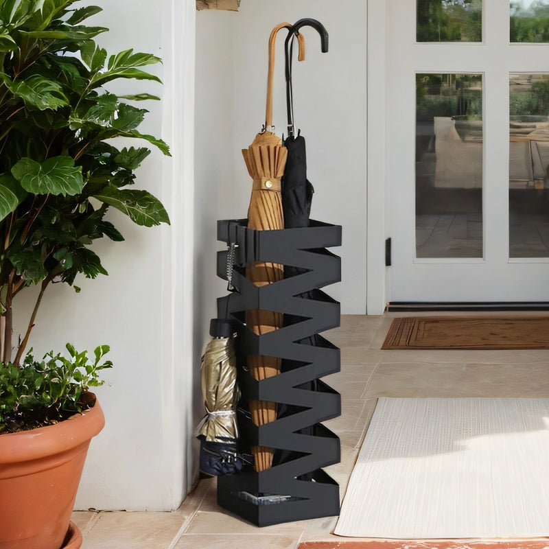 Square Metal Umbrella Stand with Hooks and Removable Drip Tray for Hallway by Songmics