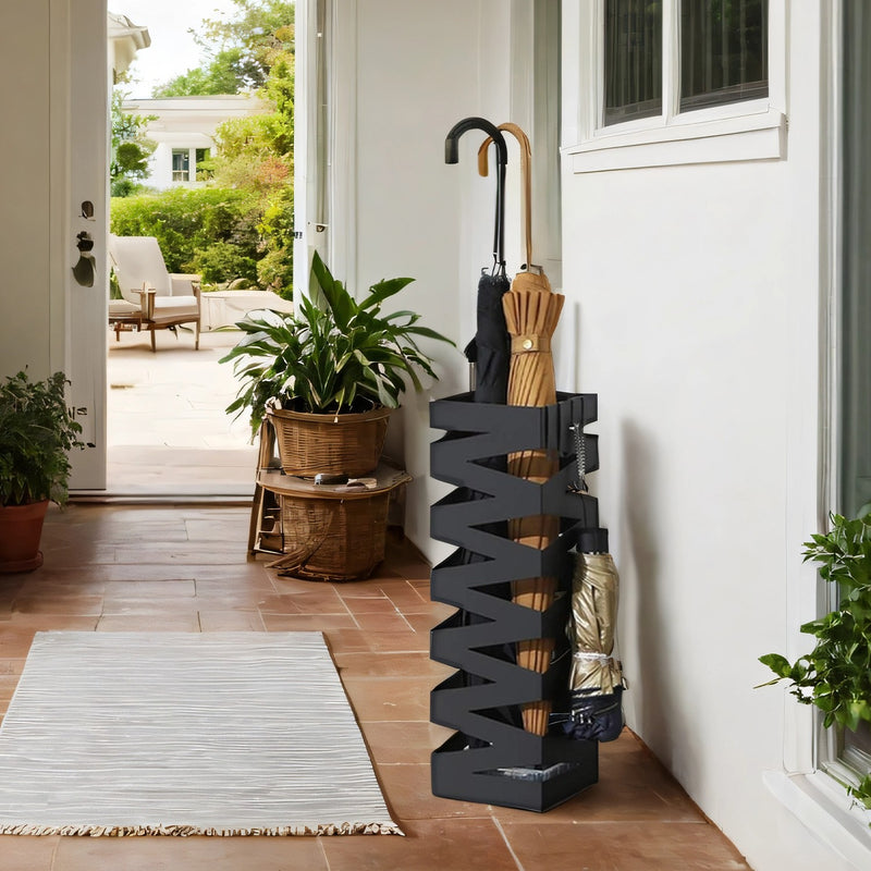 Square Metal Umbrella Stand with Hooks and Removable Drip Tray for Hallway by Songmics